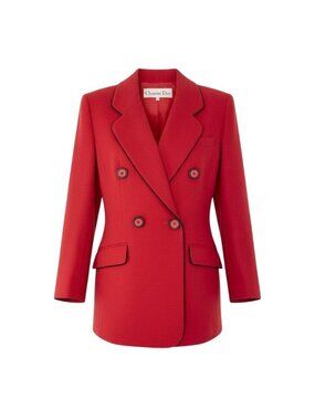 Dior Vintage Tailored Jacket Blazer Double Breasted Piping 9 Sizes Red Black